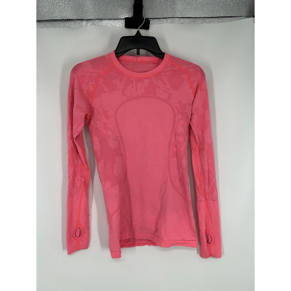 Lululemon Swiftly Tech Top Long Sleeve Sz 6 Thumb Hole Hot Pink Neon Fluorescent